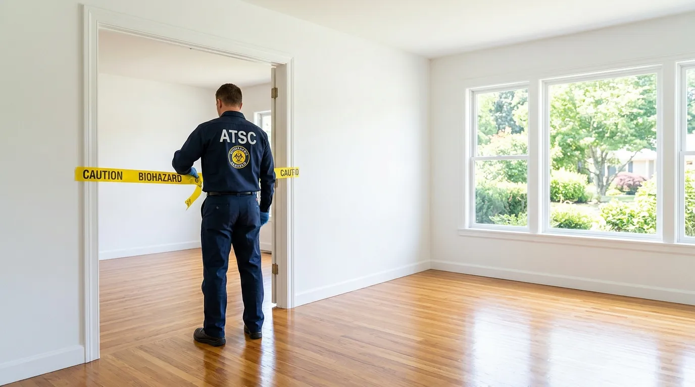 Certified biohazard cleanup crew performing Trauma Scene Cleanup in Clute